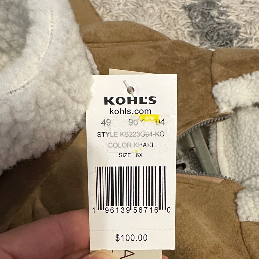 Koolaburra by UGG, Tan Kids Suede Jacket with Sherpa Trim - Picture 4 of 4